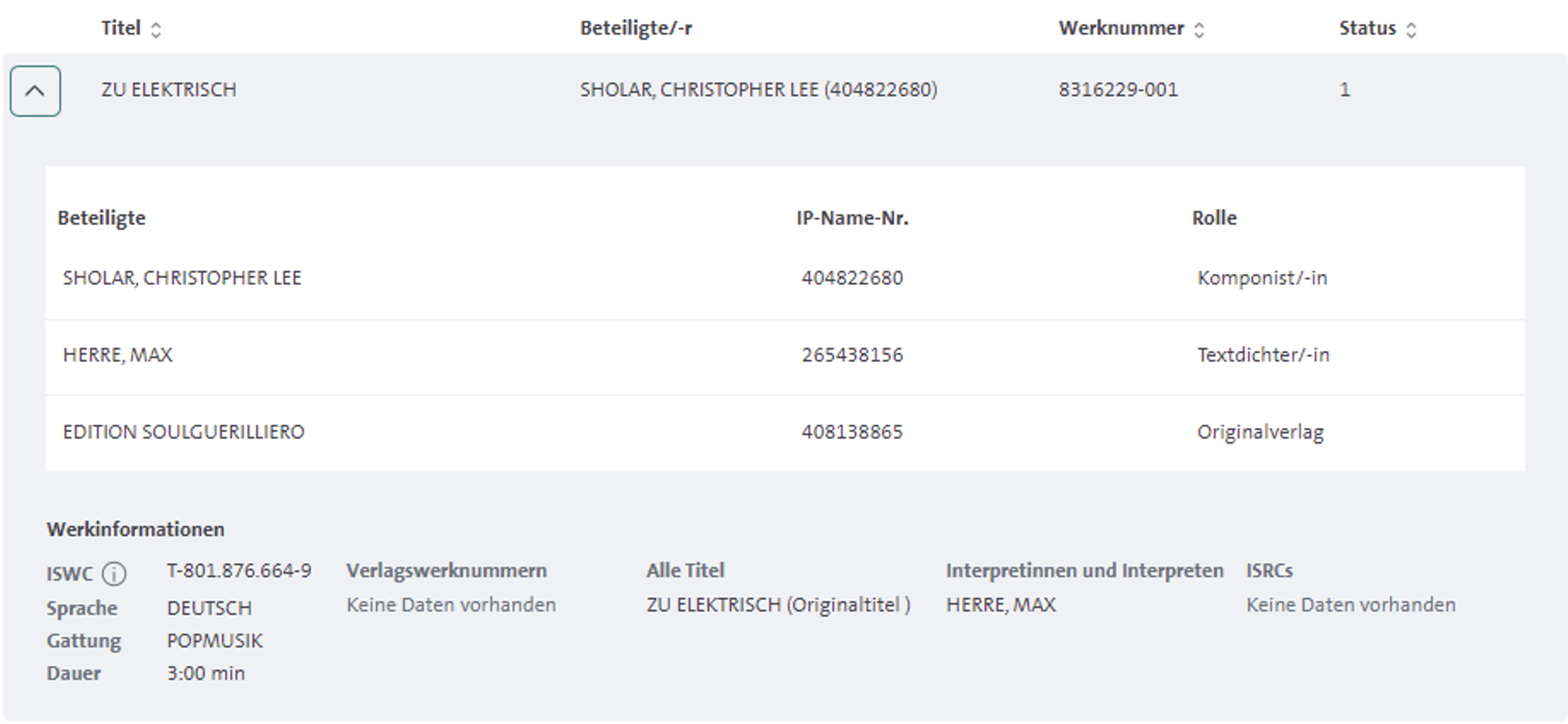 Details zu einem Musikwerk: Titel