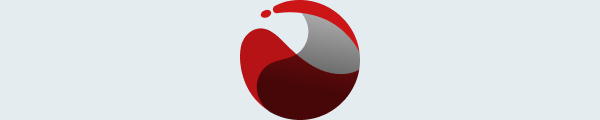 A red and gray abstract swirl design on a light blue background.