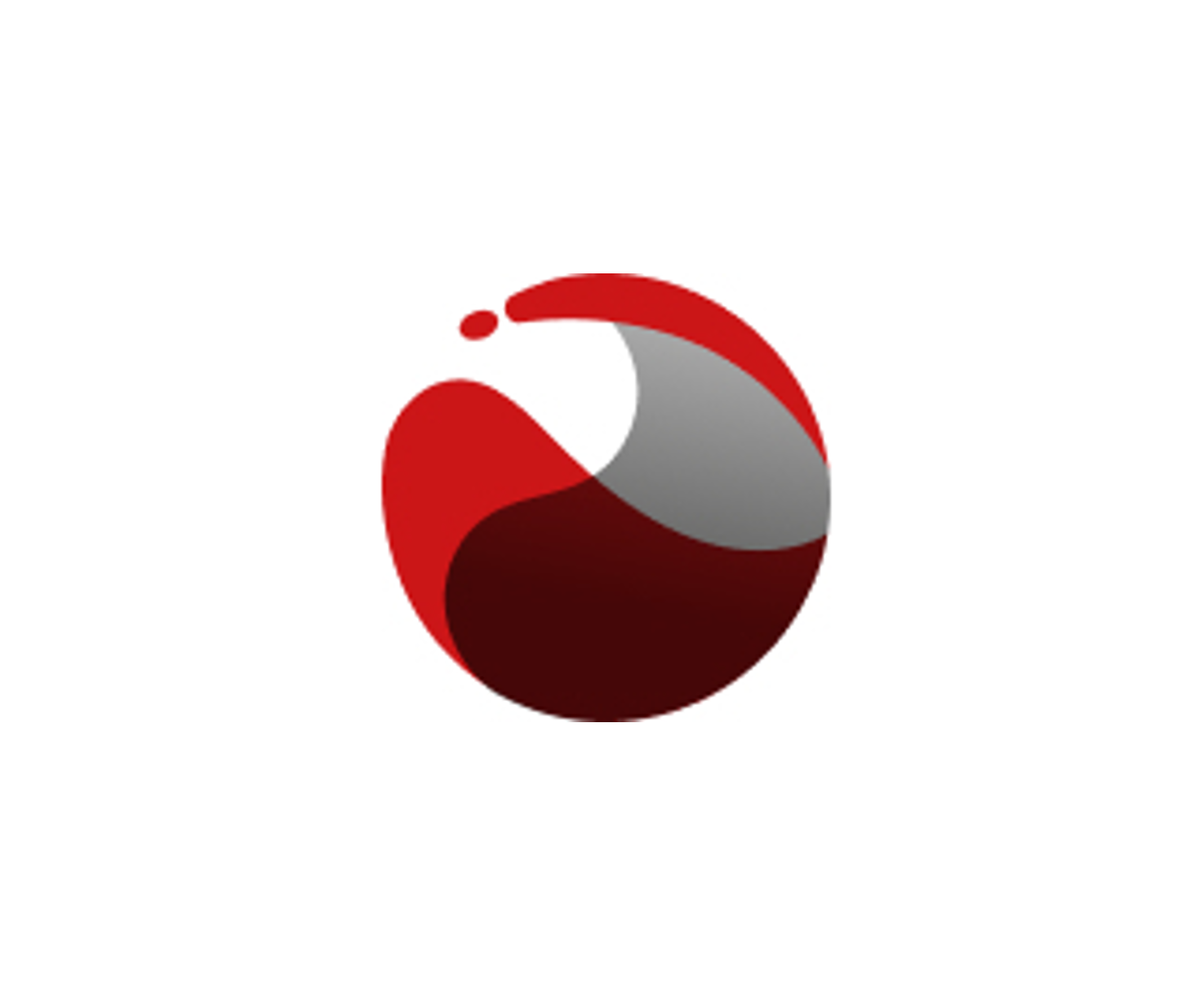 A red and gray abstract swirl logo on a white background.