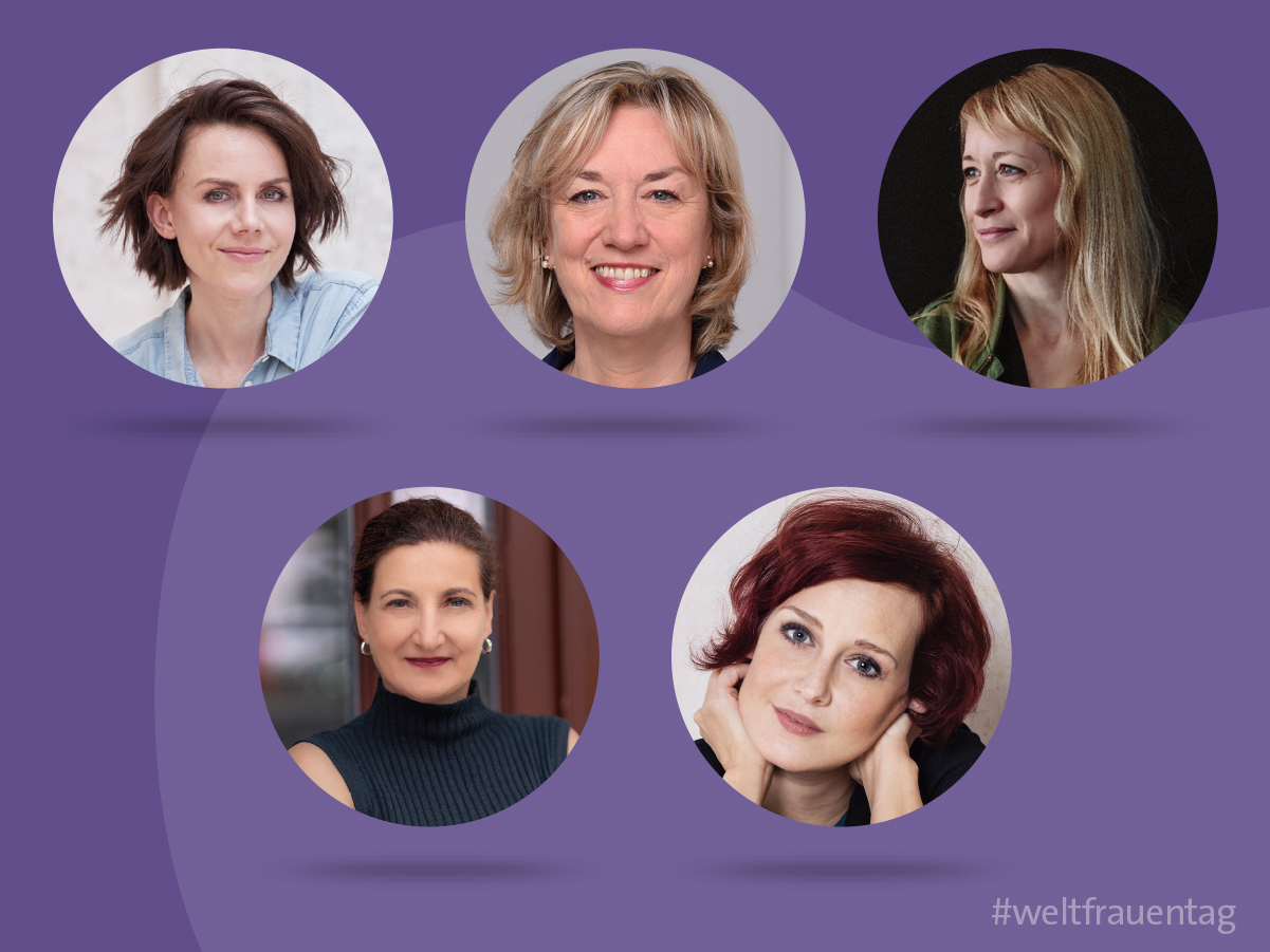 Fünf Frauen in einer Collage zum Thema Weltfrauentag